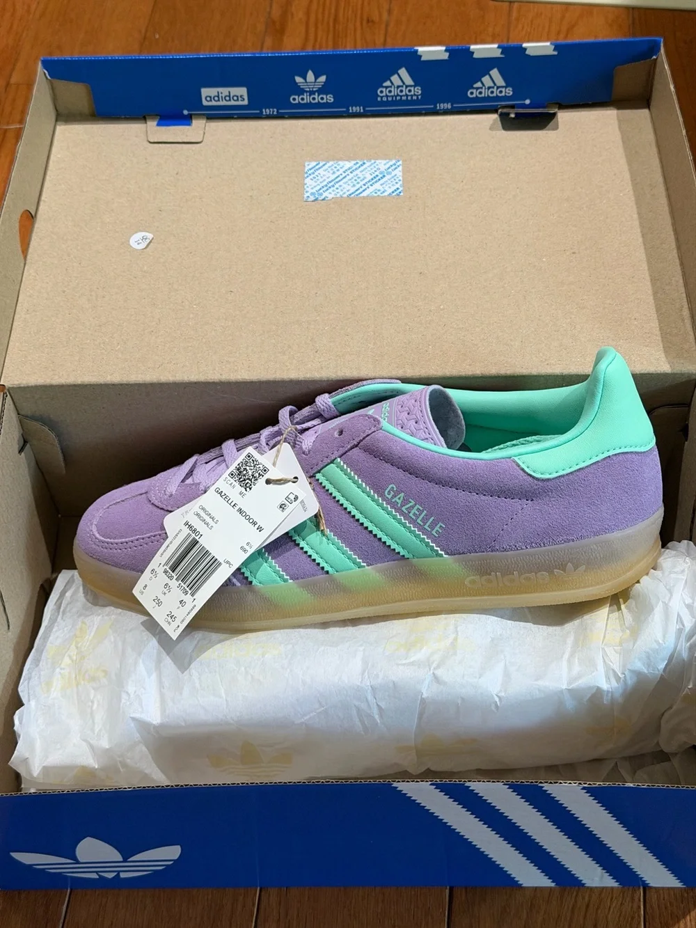 Adidas Gazelle Indoor W Clear Mint Active Purple IH6801 Women's Size 8